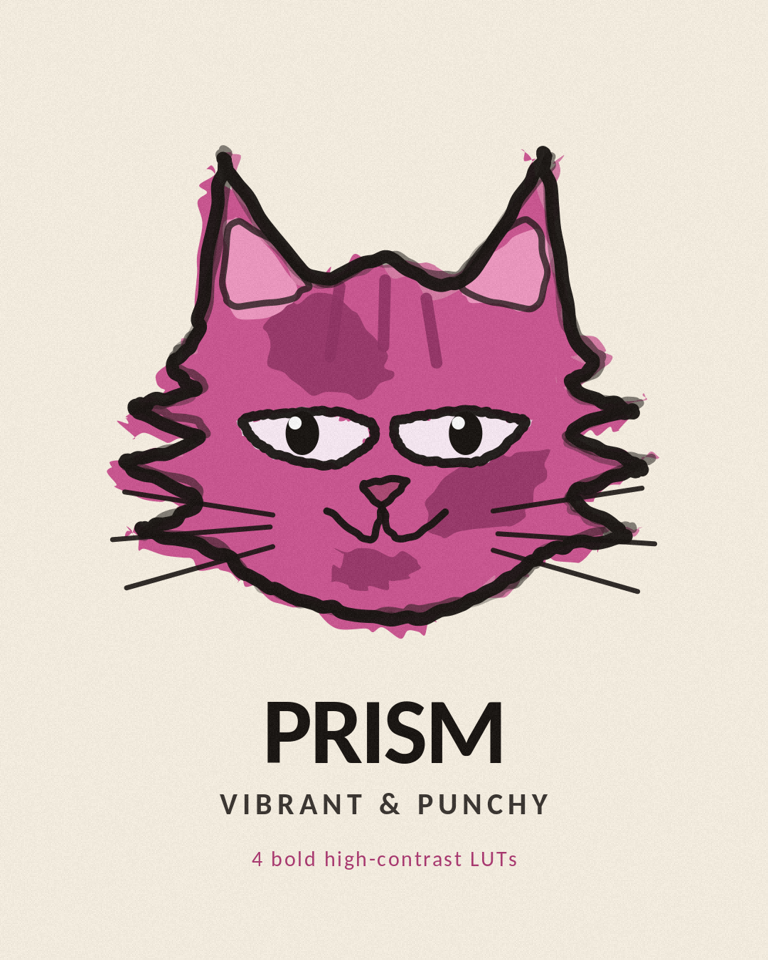 Prism the ColorCats cat — Vibrant & Punchy, 4 bold high-contrast LUTs