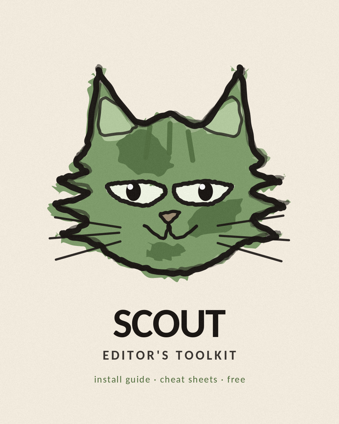Scout the ColorCats cat — free Editor's Toolkit with install guide and cheat sheets